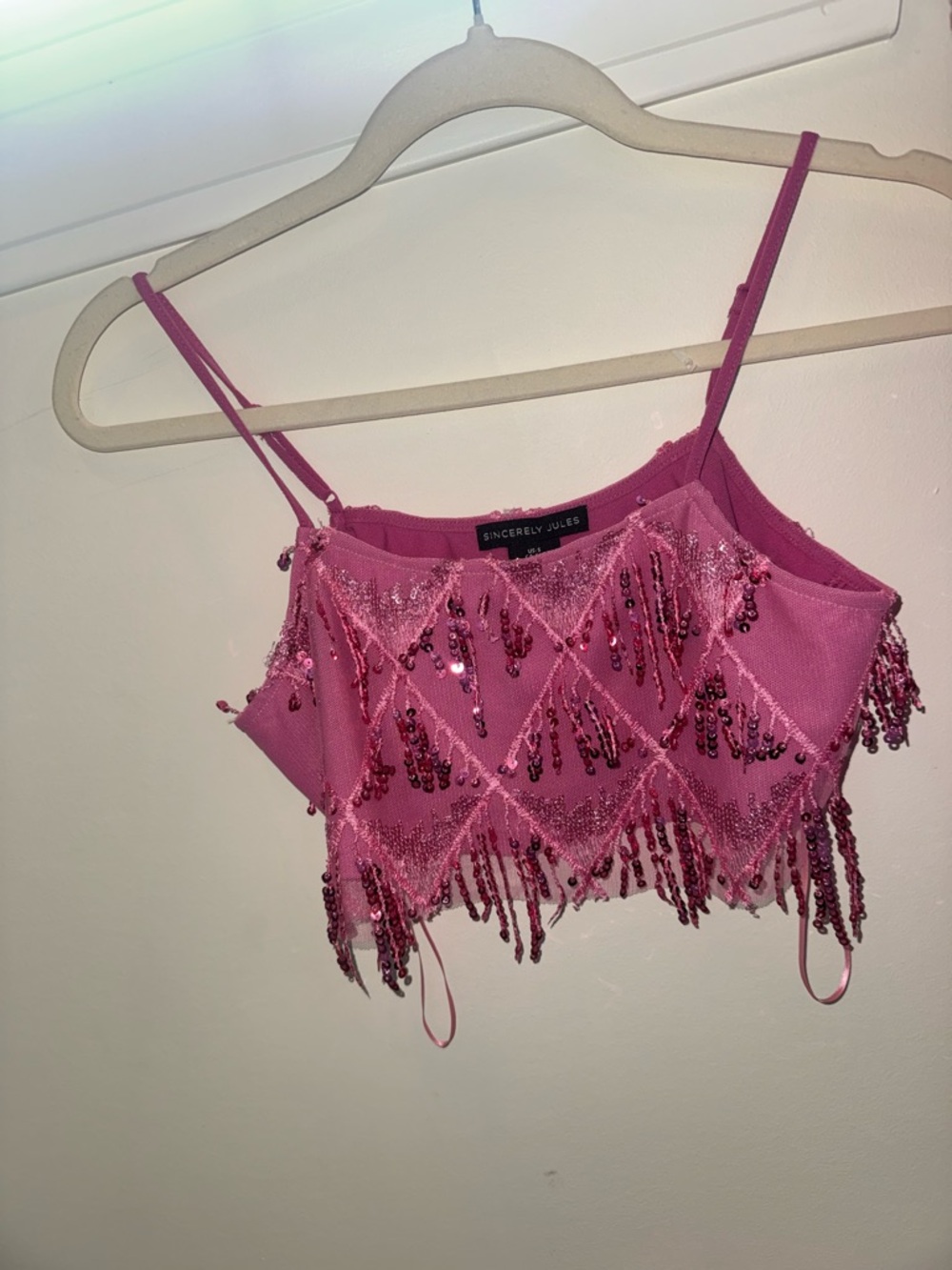 Sincerely Jules Pink Sequin Fringe Crop Top & Skirt Set - Picture 2 of 3